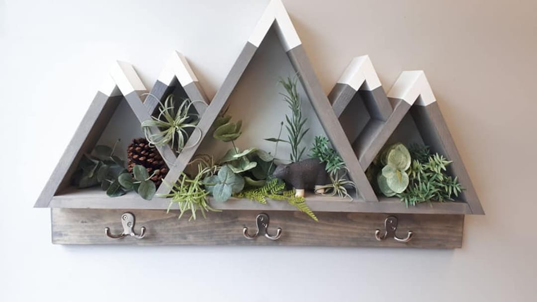 Fivepeak Mountain Shelf With Hooks Wood Mountain Shelf Adventure Decor