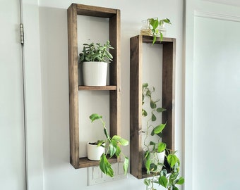 2 Set Long Wood Box Wall Décor - Wood Shelves - Rustic Décor - Plant Décor - Floating Box Shelves