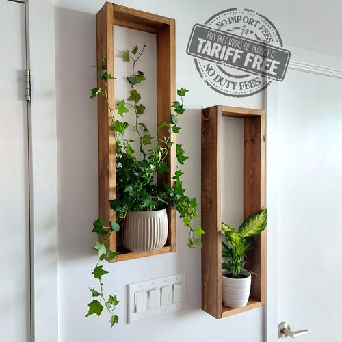 Rustic Wood Box Shelves: Long Plant Decor, Set of 2