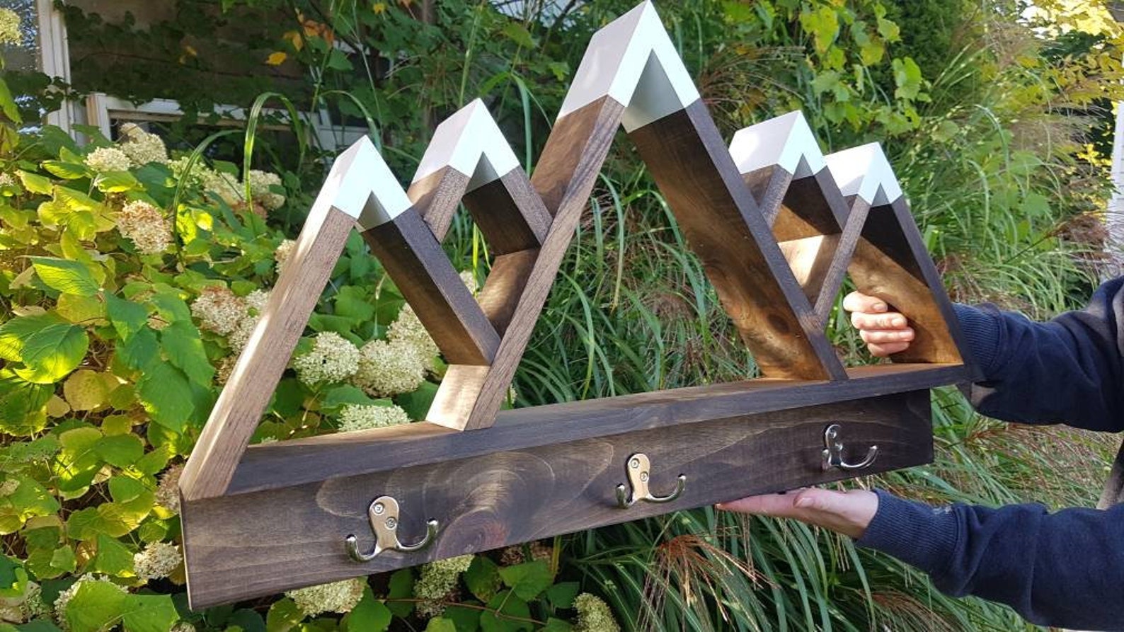 Fivepeak Mountain Shelf With Hooks Wood Mountain Shelf Etsy