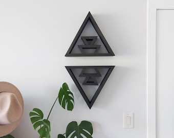 Zuma Aztec Triangle Wood Shelf Set - Wall Art - Aztec Decor - Wood Shelf - Western - Arizona - Floating Wood Shelf