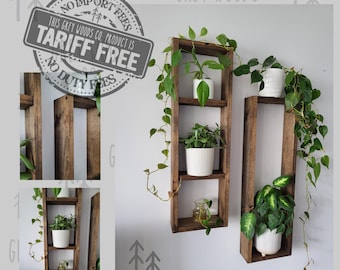 Rustic Wood Box Wall Shelves: Plant Display, Set of 2
