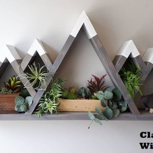 Five Peak Wood Mountain Shelf - Wood Mountain Shelf - Wall Hangings - Floating Shelf - Nursery Room Decor - Wood Mountain Wall Art