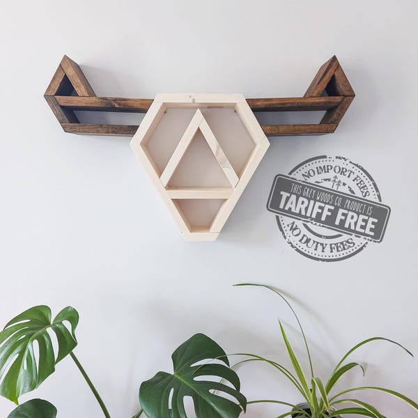 Highland Bull Head Wood Shelf - Pine Decorative Wooden Animal-Head Wall Décor