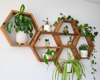 Set of Five Wood Hexagon Shelves - 5 Hexagons - Home Decor - Wall Hangings - Wall Decor - Honeycomb Shelves - Plant Display