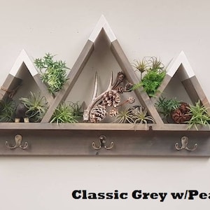 Tri-Peak Mountain Shelf With Hooks - Nature Decor - Cabin - Outdoor Lover