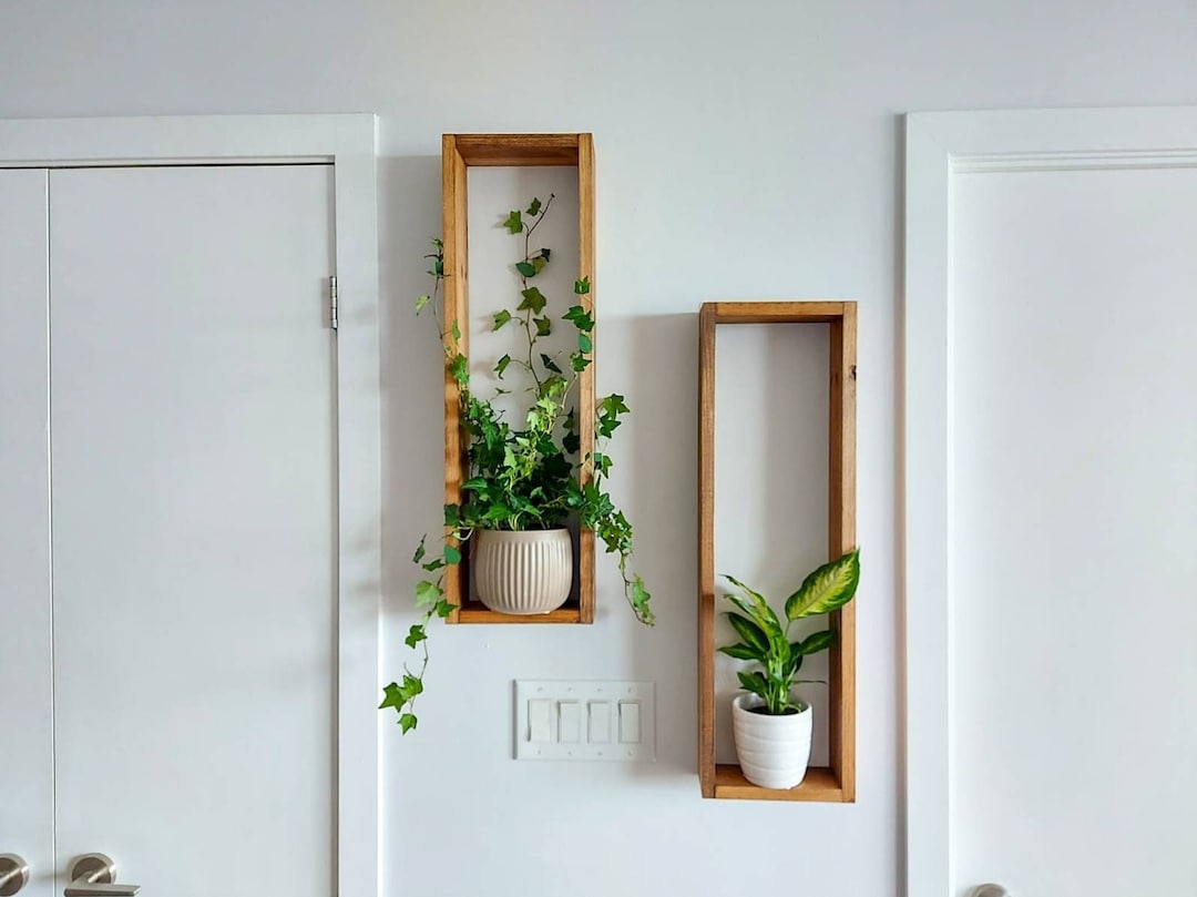 2 Set Long Wood Box Wall Décor Wood Shelves Rustic Décor Plant Décor Floating Box Shelves Etsy