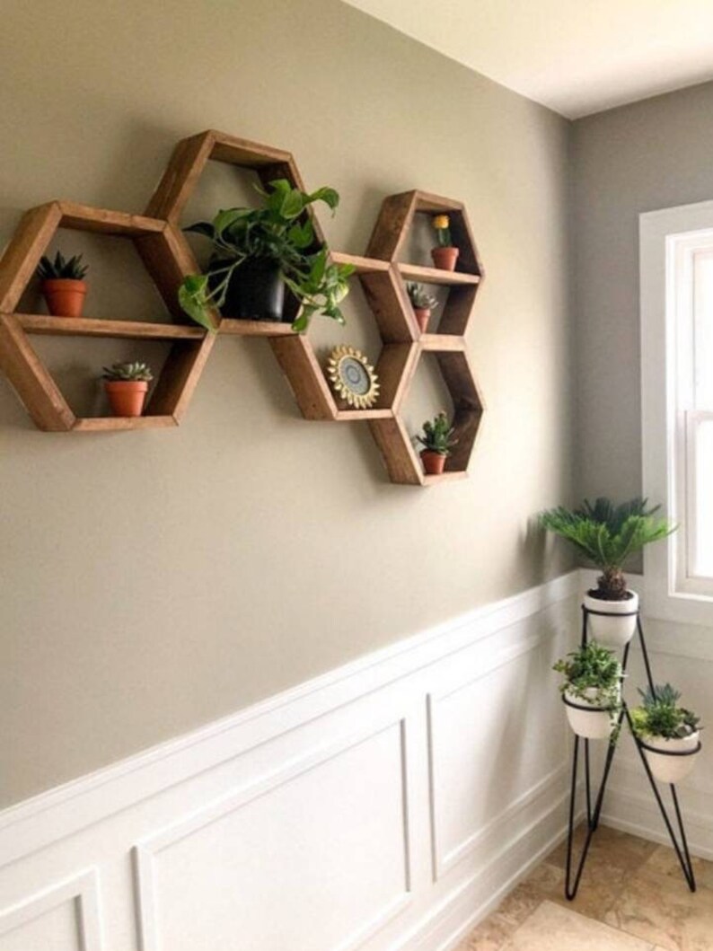 Set of Wood Hexagon Shelves Home Decor Wall Hangings Etsy