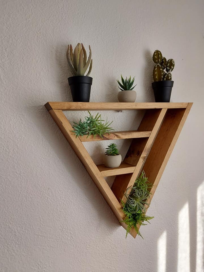 Slanted Triangle Shelf Wood Shelf Boho Decor Rustic Etsy