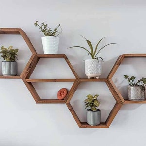 Set of Four Wood Hexagon Shelves - 4 Hexagons - Home Decor - Wall Hangings - Wall Decor - Honeycomb Shelves - Geometric Shelves