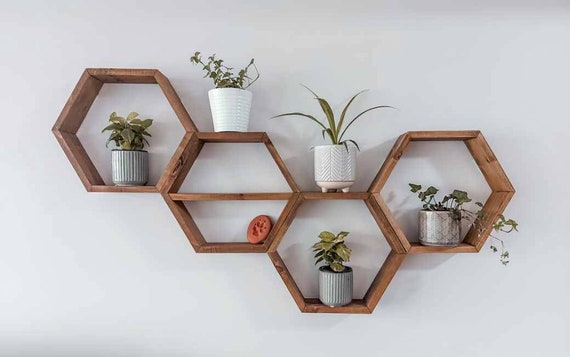 Étagères Hexagonales Et Triangulaires En Bois : Ensemble De