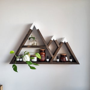 Wood Mountain Shelf with Horizontal Shelf - Wall Decor - Rustic Decor - Wall Hangings - Floating Shelf - Mountain Decor