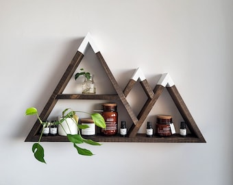 Wood Mountain Shelf with Horizontal Shelf - Wall Decor - Rustic Decor - Wall Hangings - Floating Shelf - Mountain Decor