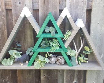 Pine Decorative Wooden Mountain Wall Shelf - Evergreen Wood Mountain Shelf