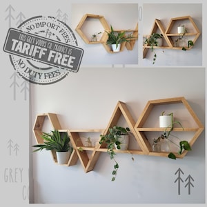 Solid Pine Wood Hexagon Triangle Shelves: Geometric Honeycomb Wall Decor