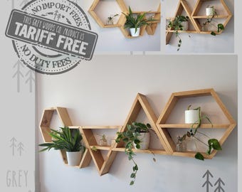 Solid Pine Wood Hexagons and Triangles Shelves: Set of 5 - 3 Hexagons + 2 Triangles - Home Decor - Honeycomb Shelves - Bedroom Aesthetic