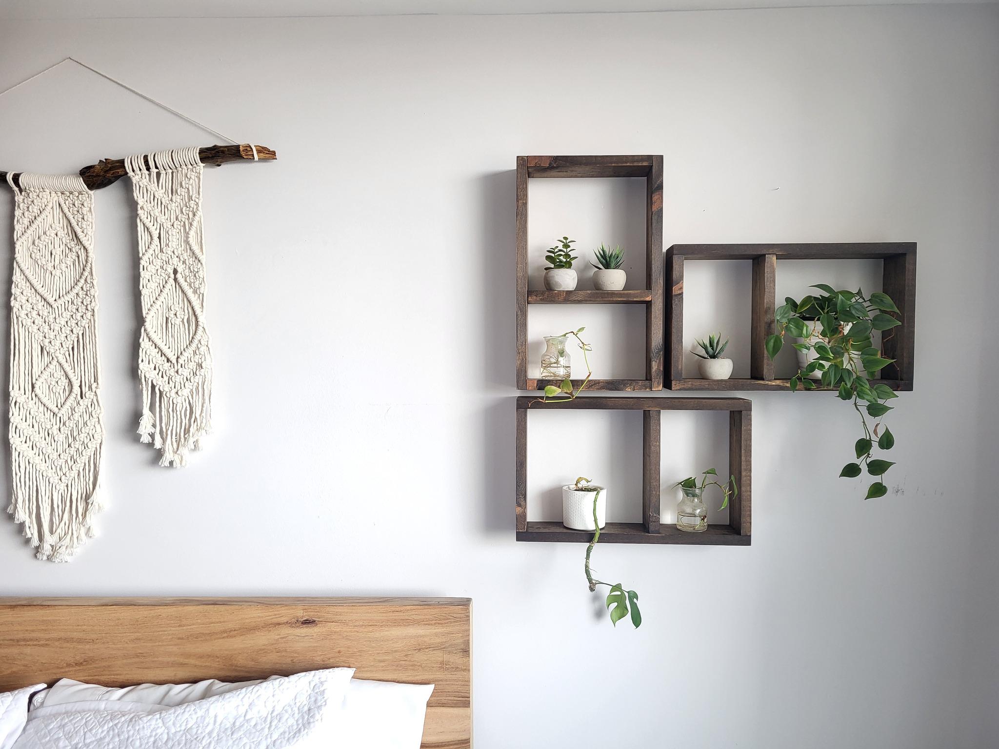 3 Set Wood Box Wall Décor - Wood Shelves - Rustic Décor - Plant Décor - Floating Box Shelves