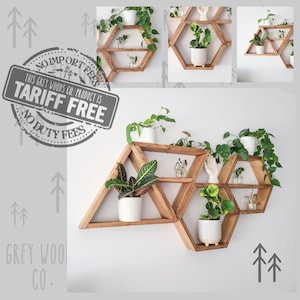 Étagères hexagonales et triangulaires en pin massif : lot de 4