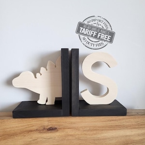 Stegosaurus Wood Bookends: Initial, Rustic Wood Dinosaur Nursery Decor