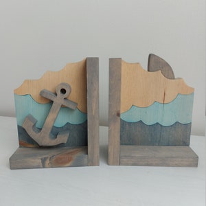 Shark and Anchor Bookends - Nursery Decor - Nautical - Baby Decor