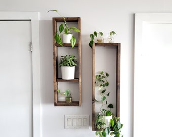 2 Set Long Wood Box Wall Shelves - Wood Shelves - Rustic Décor - Plant Décor - Floating Box Shelves