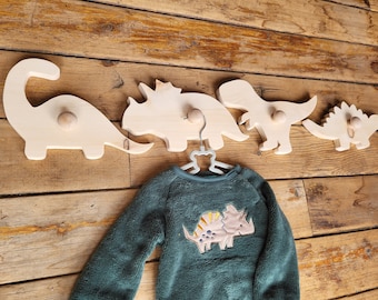 Wood Dinosaur Wall Hooks Set: Rustic Nursery Decor