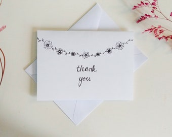 Handmade Thank You Card, Handmade Cards, Cute Thank You Card, Floral Cards, Black and White Cards, Fancy Cards, Flower Cards, Handmade Cards