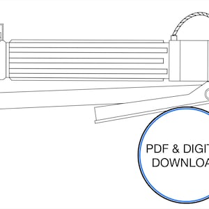 May include: Line drawing of a foot pedal with a black and white design. The pedal has a long, rectangular body with a small, round knob on the side. The pedal is connected to a motor by a cable. The pedal is labeled "PDF & DIGITAL DOWNLOAD".