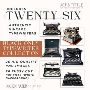 BLACK VINTAGE TYPEWRITER Clip Art | Black typewriters from 1909 to the 1950s | includes .png files and Fussy Cuts | 26 images