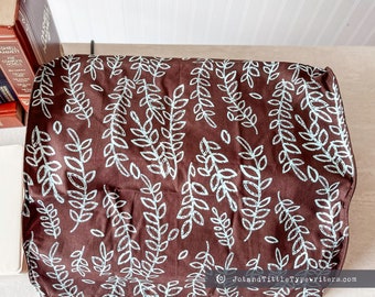 Typewriter Cover | TEAL LEAVES, brown fabric | Handmade | Fits Extended Carriage Portable Typewriters |