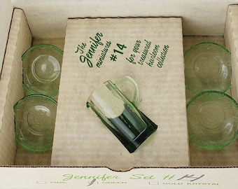 Mosser Glass Miniature Jennifer Set #14 Pitcher and four bowls green children's toy set