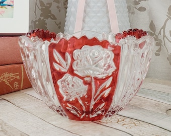 Lovely rose glass bowl with red flash panels