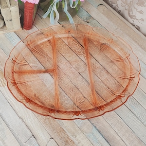 Jeannette Glass Cherry Blossom 4 section oval grill plate