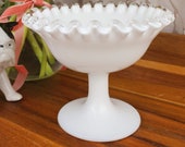 Fenton silvercrest milk glass footed candy dish, milkglass pedestal compote