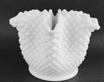 Westmoreland Glass English Hobnail folded round milk glass vase, milkglass