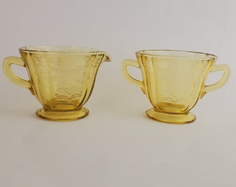 Federal Glass Madrid pattern amber sugar and creamer coffee or tea set