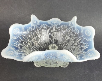 Northwood Opalescent Pearl Flowers pattern three footed EAPG bowl