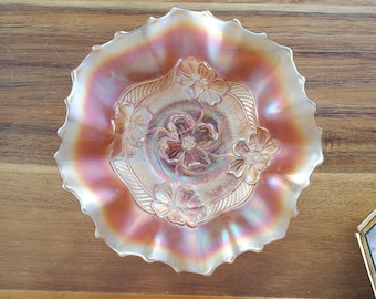 Dugan Apple Blossom Marigold Carnival Glass bowl