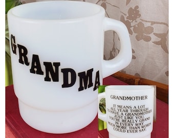 GRANDMA milk glass coffee mug, Termocrisa Grandmother milkglass coffee cup, gift for gramdma, mothers day present