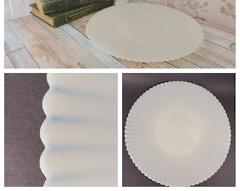 MacBeth Evans Monax glass Petalware serving tray, transluscent Ivrene milk glass, delicate Regency milkglass platter