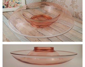 LARGE pink depression glass console bowl with folded rim