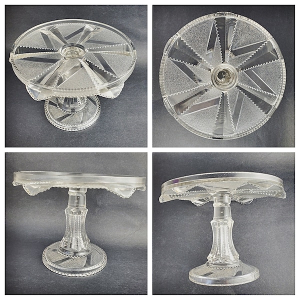 1895 United States Glass Stipled Bar EAPG Cake Stand, Antique No 15044 US Glass depression glass stand