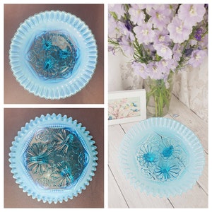 STUNNING! Blue Northwood Ruffles and Rings pattern opalescent rim bowl,  Mother&#39;s Day gift