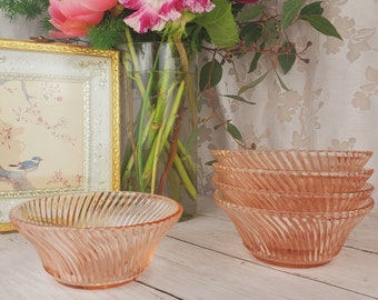 SET of 5! Five Federal Glass Diana pattern pink depression glass cereal bowls, 1937-1941 depressionglass bowls