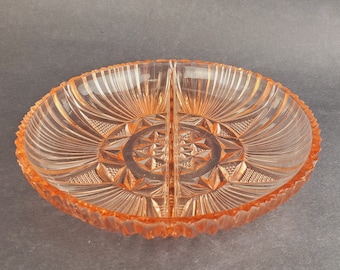 Hazel Atlas Pattern #573 pink depression glass divided relish dish