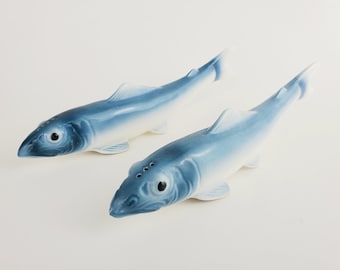 Pre-war Ceramic Sardine Salt and Pepper Shakers