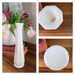 Lovely tall milk glass vase with starburst pattern, milkglass bud vase, collectible glass, geometric diamond pattern, bridal shower decor