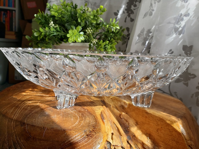 Oblong Cut Glass Footed Bowl Serving Bowl Footed Bowl Etsy