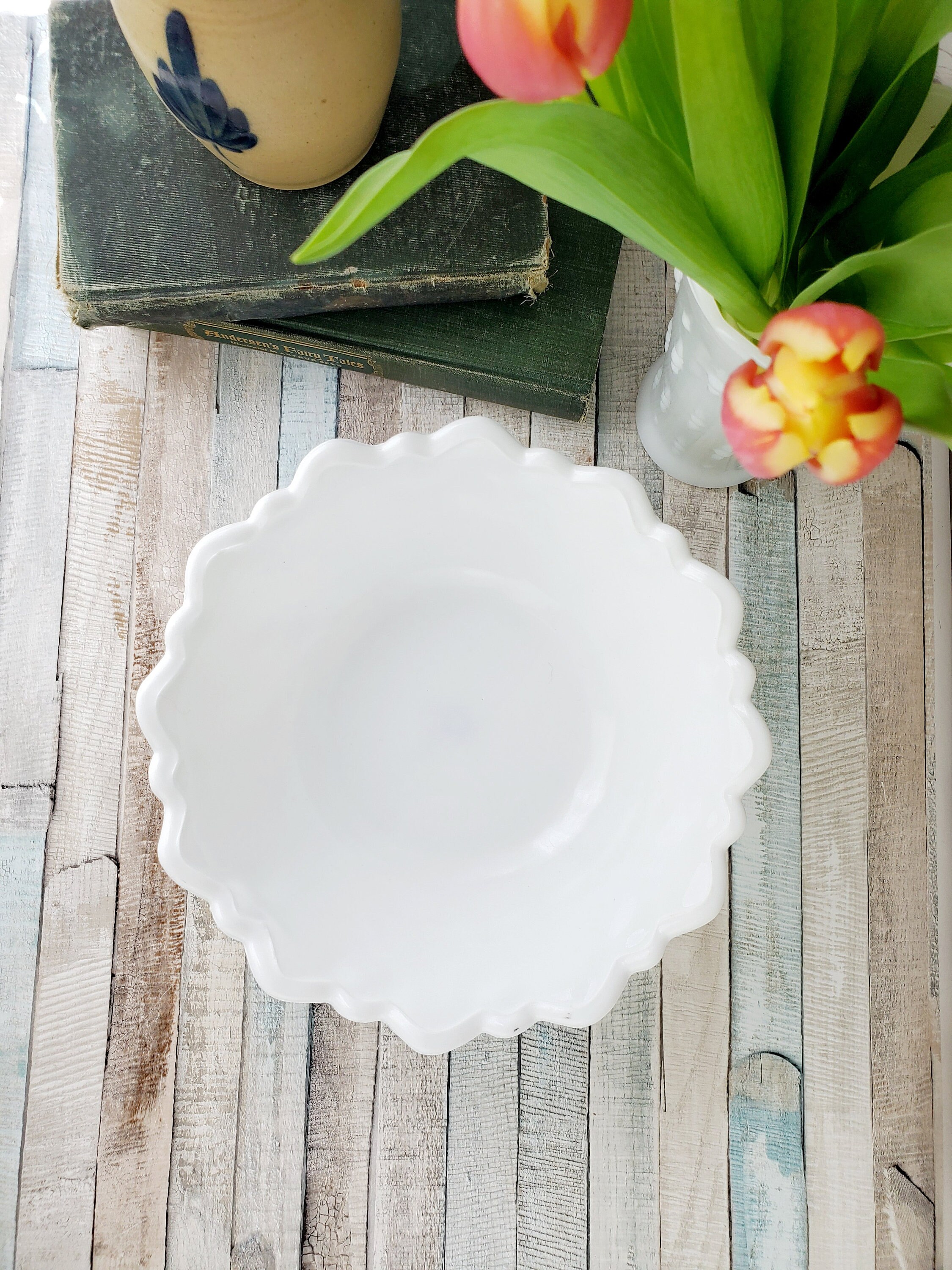 Milk Glass Depression Glass Fruit Bowl With Four Small Knob Etsy
