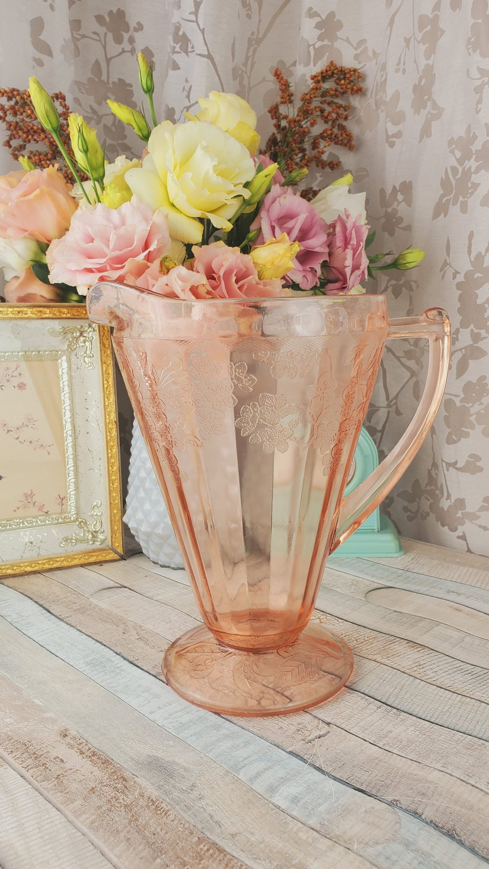 Jeannette Glass Cherry Blossom pink depression glass pitcher with